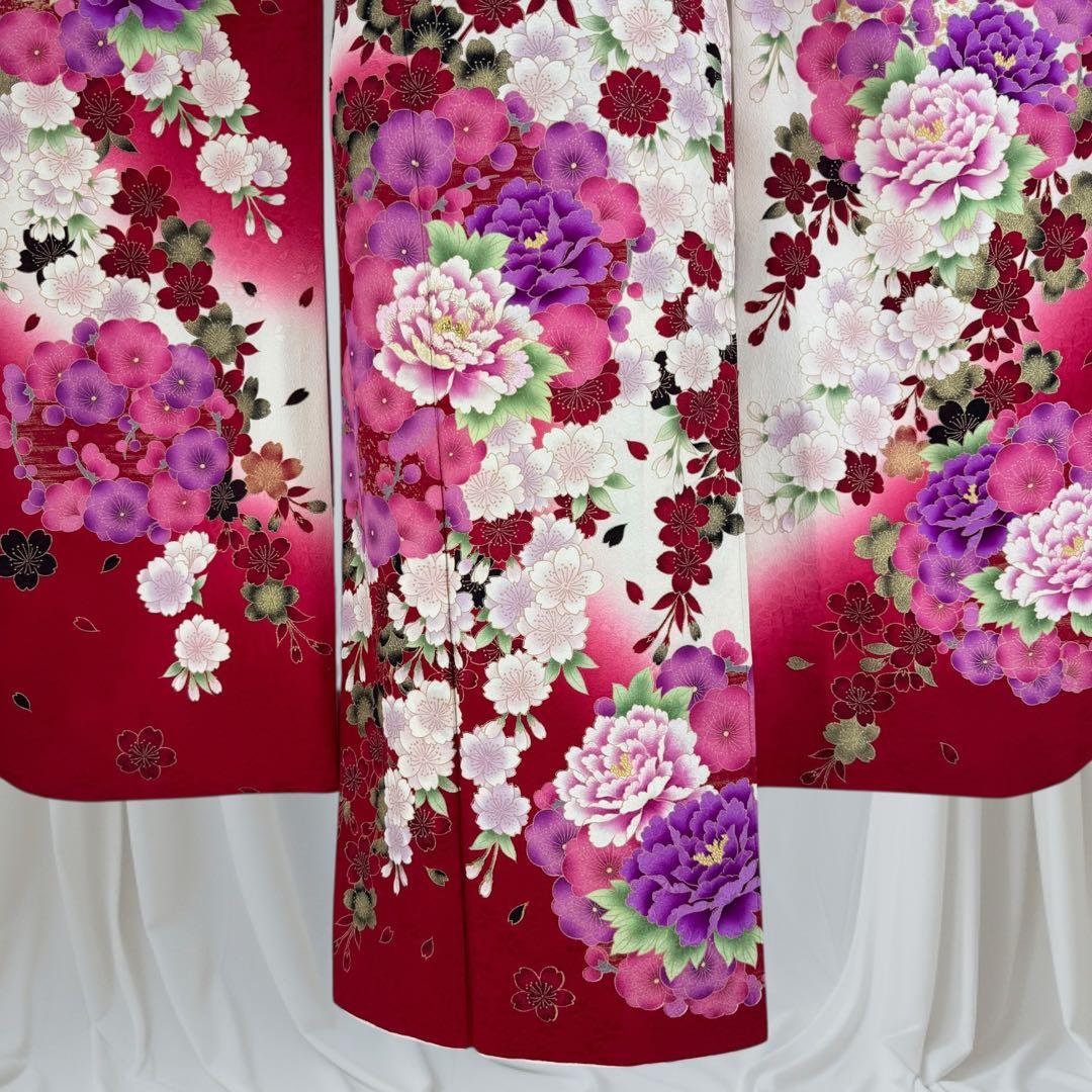 振袖8点フルセット　豪華絢爛 花丸文 桜 牡丹 刺繍 金彩　正絹　ショール付