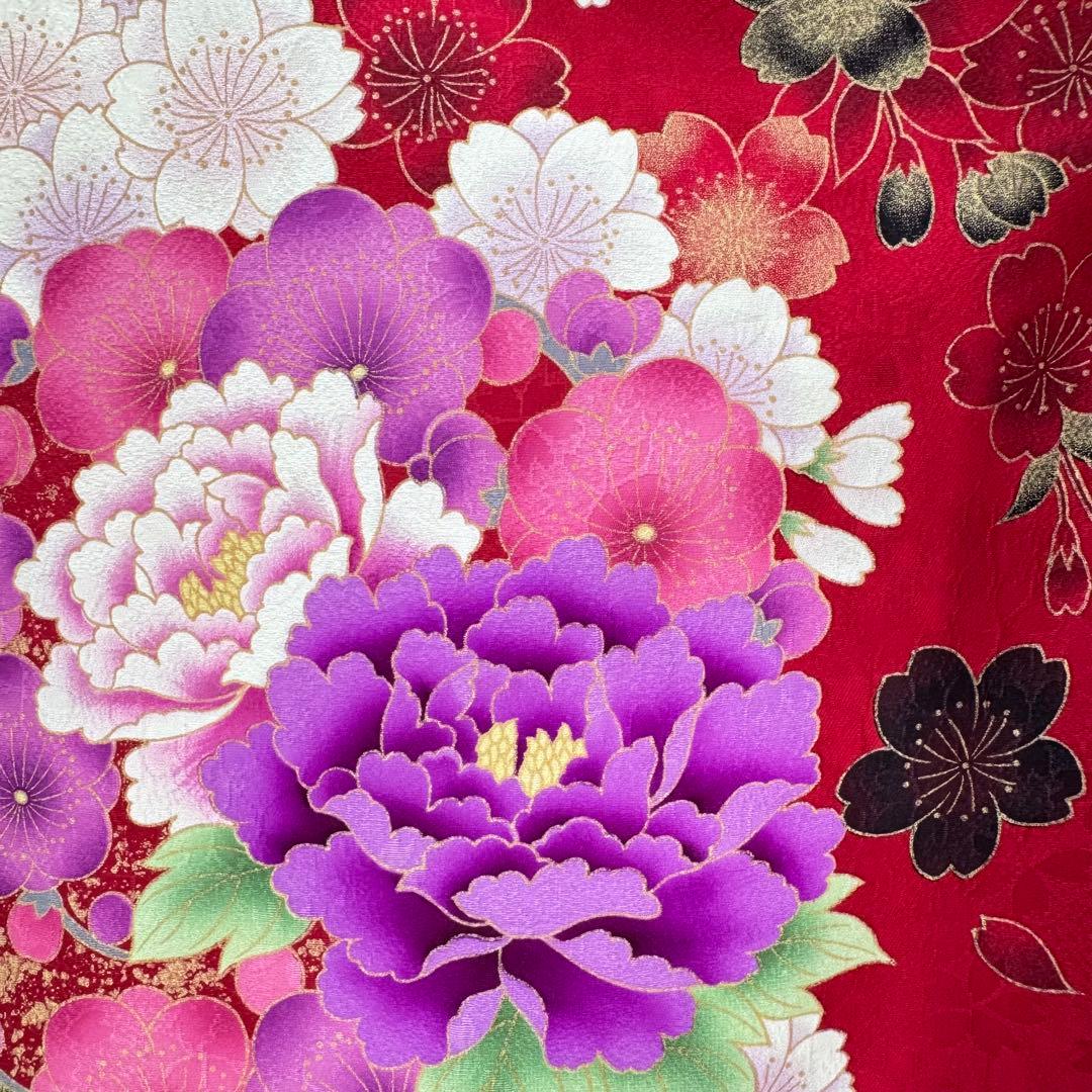 振袖8点フルセット　豪華絢爛 花丸文 桜 牡丹 刺繍 金彩　正絹　ショール付