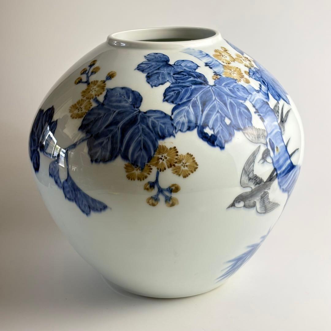 有田焼 山徳窯 染付 細密絵 大花瓶 壷 大壺 花入 花瓶