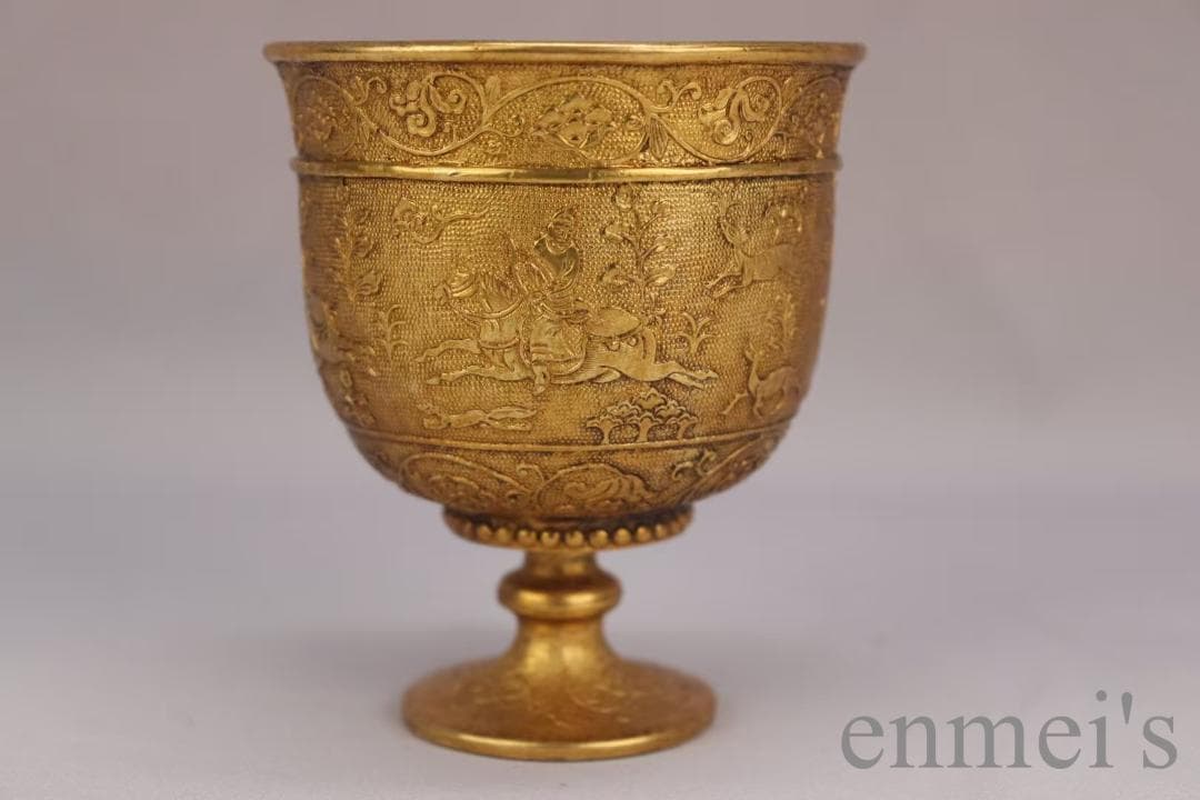 中国古美術 旧蔵清代 鍍金銅酒杯 精銅製 小型酒器 純手作り 鍍金酒具 古美味