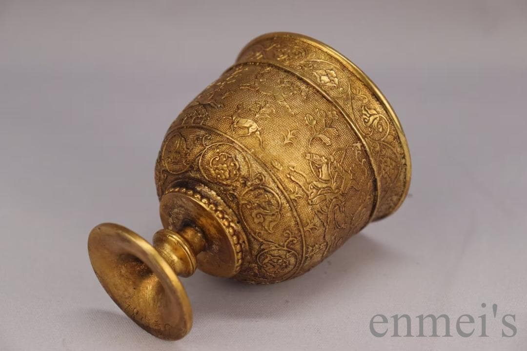 中国古美術 旧蔵清代 鍍金銅酒杯 精銅製 小型酒器 純手作り 鍍金酒具 古美味