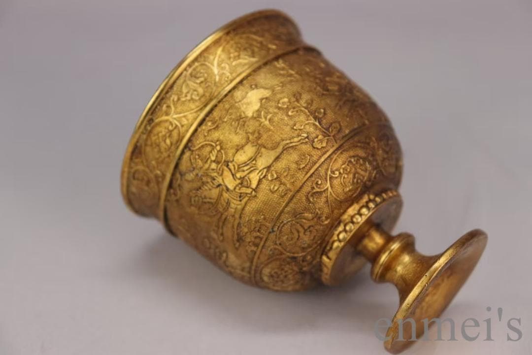 中国古美術 旧蔵清代 鍍金銅酒杯 精銅製 小型酒器 純手作り 鍍金酒具 古美味