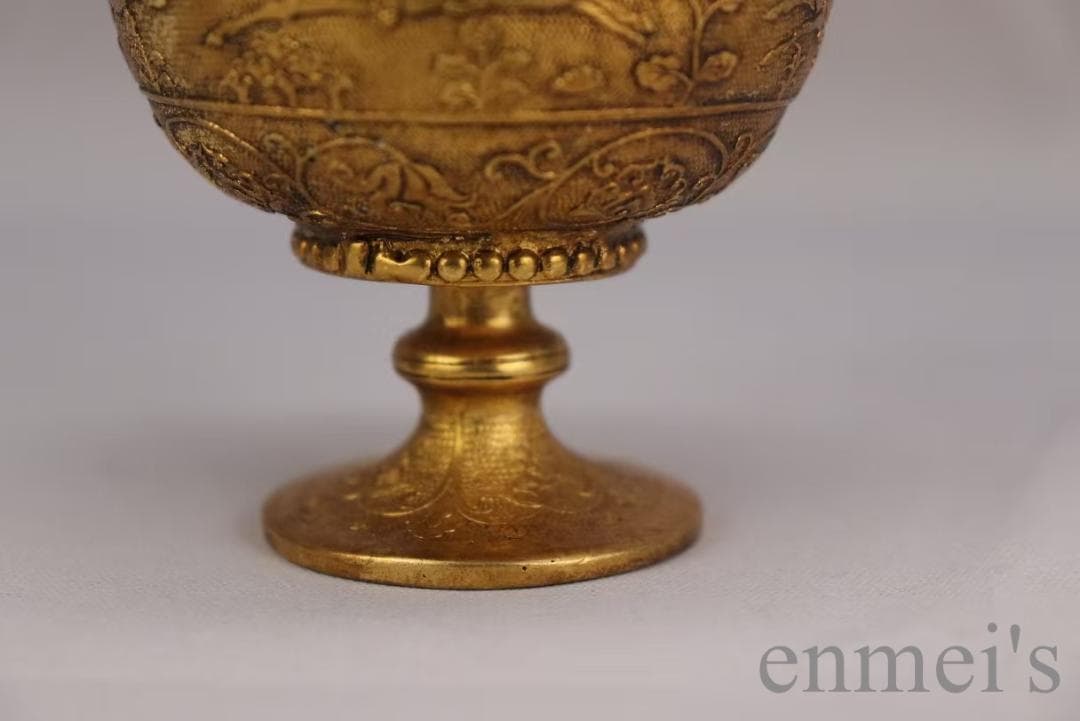 中国古美術 旧蔵清代 鍍金銅酒杯 精銅製 小型酒器 純手作り 鍍金酒具 古美味