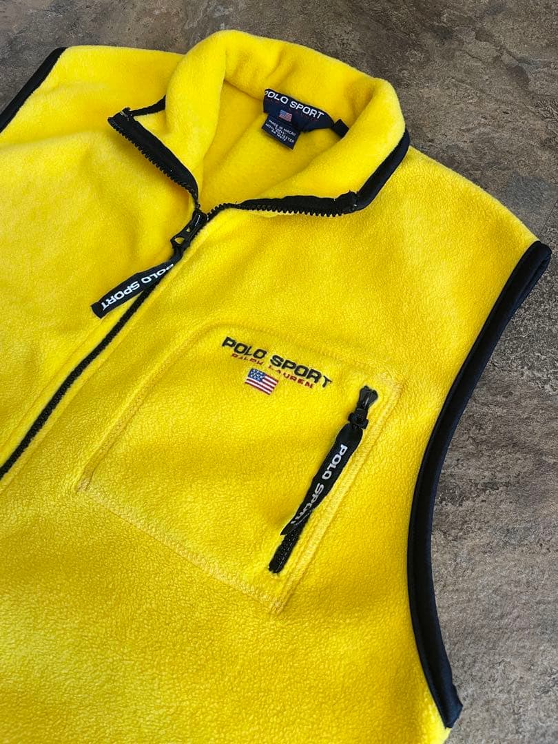 90s POLO SPORT ポロスポーツ フリースベスト イエロー XL