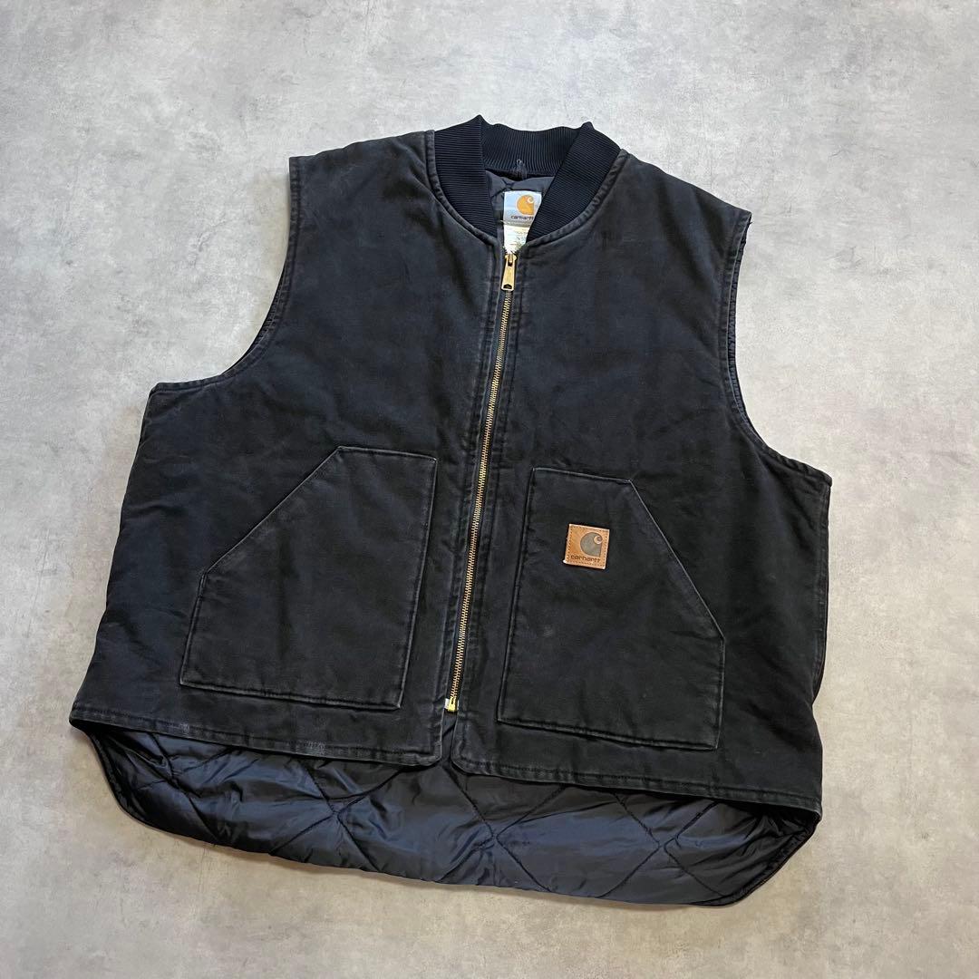 USA製Carhartt カーハート ダック ベスト ブラック オニキス 腰ゴム