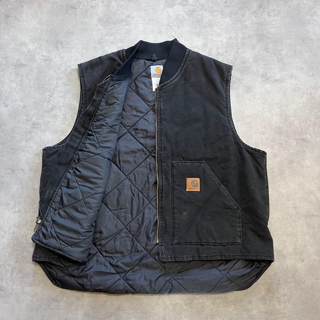 USA製Carhartt カーハート ダック ベスト ブラック オニキス 腰ゴム