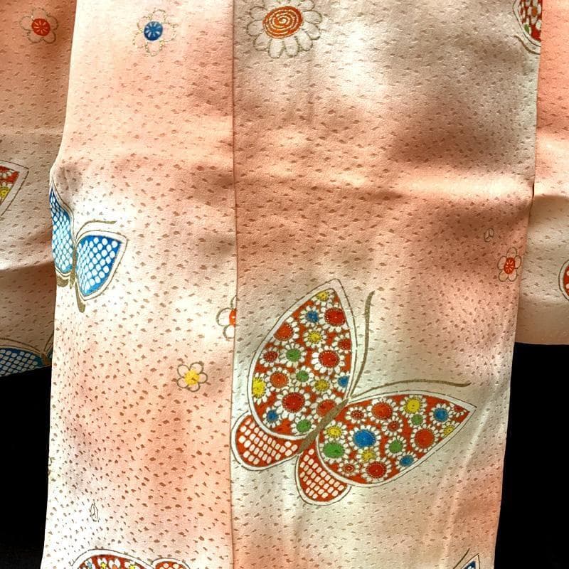 412ag64□七五三 七歳 女児 着物&袋帯&長襦袢 金彩 蝶 菊□状態良好u