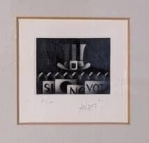 【真作】版画　銅版画　現代銅版画　記号と沈黙の構成　抽象画　アクリル額　Y15
