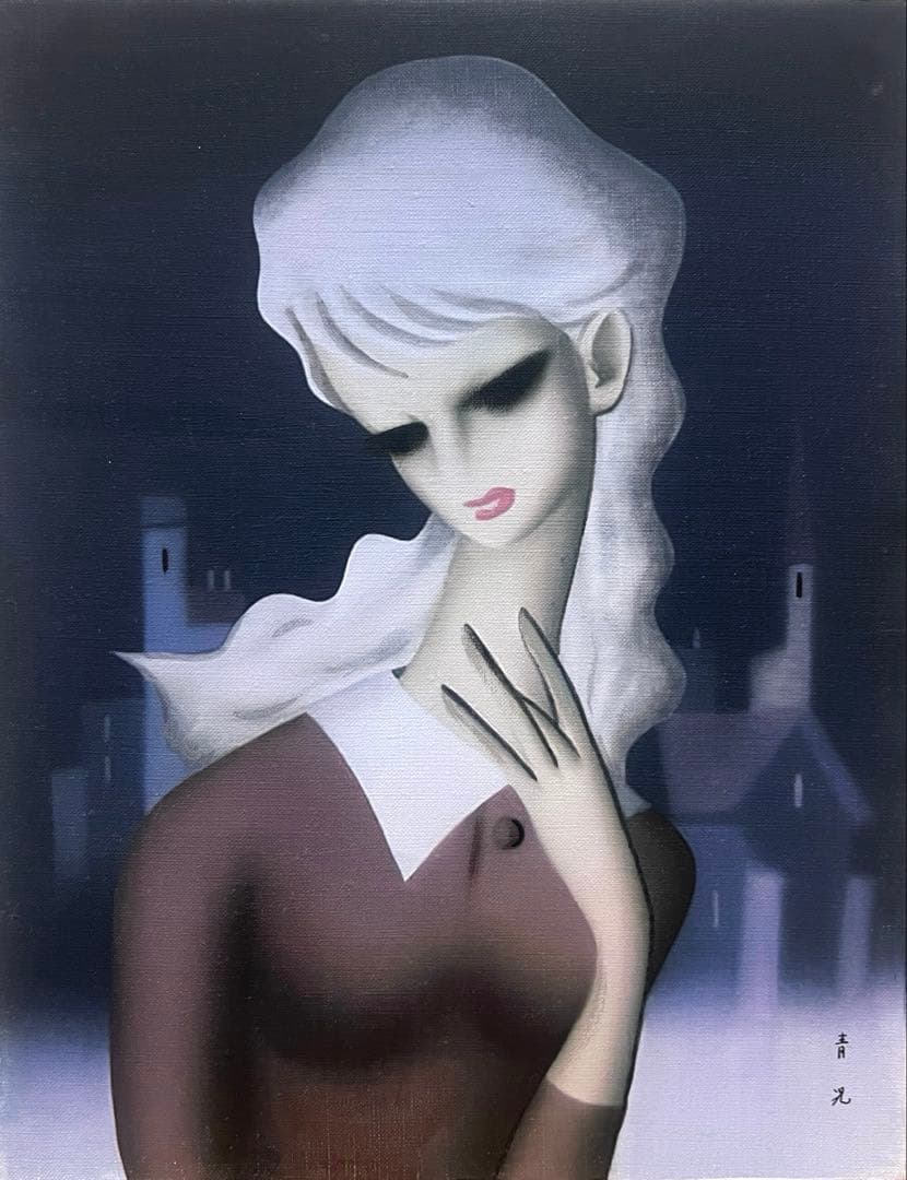 (F6号)東郷青児【街はずれ】肉筆/表サイン有り/裏シール有り/油絵/手描き