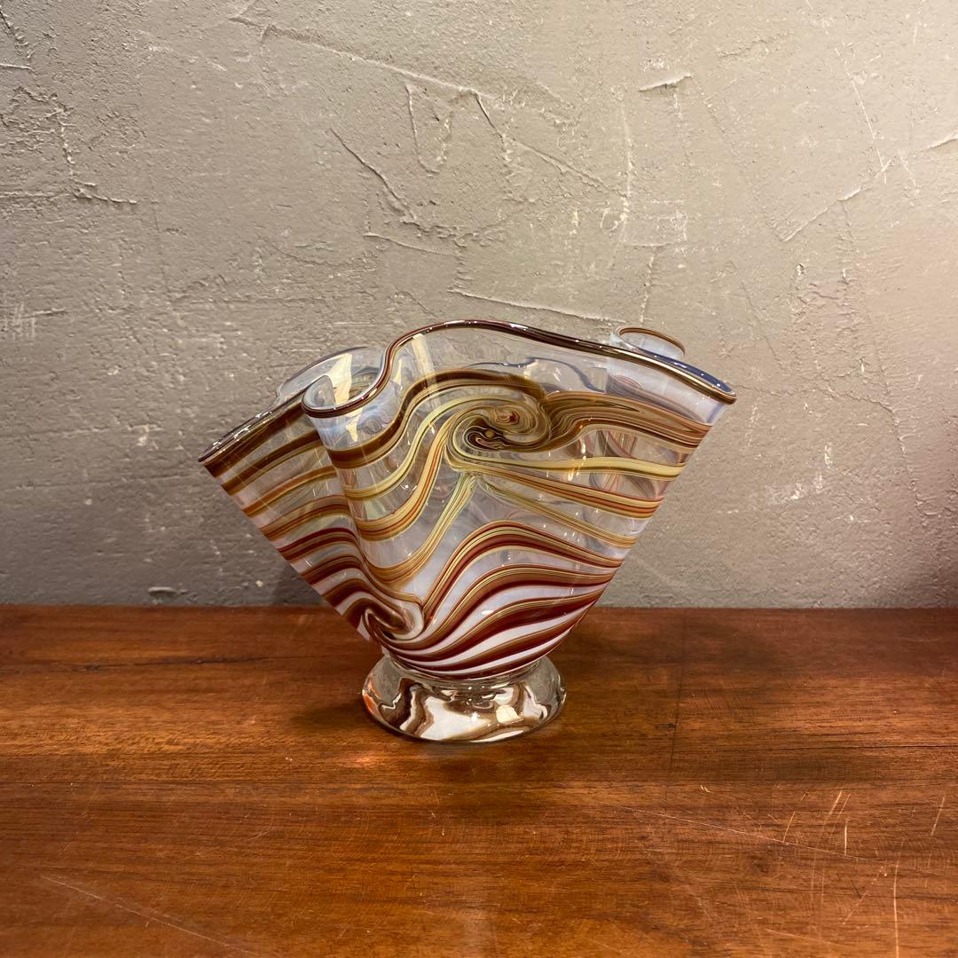 ヴィンテージフラワーベース マーブルガラス ムラーノ オブジェ