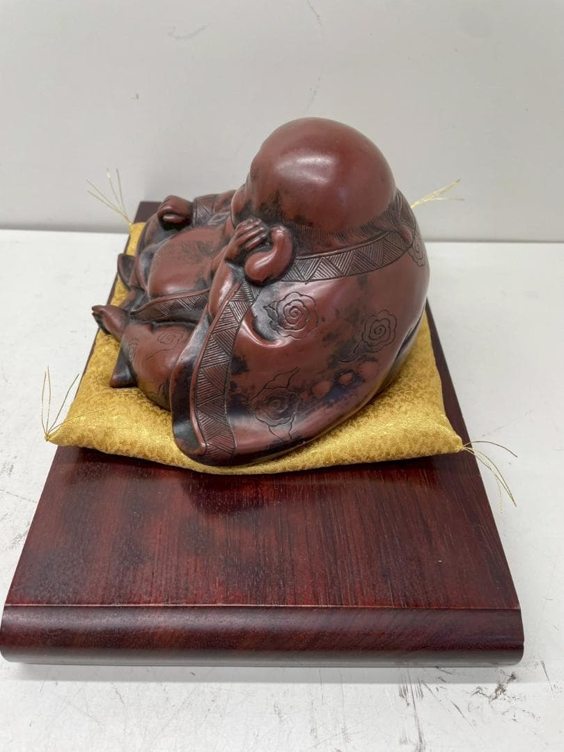 A◆布袋様　置物　開運　招福　インテリア　アンティーク　レトロ　座布団付き