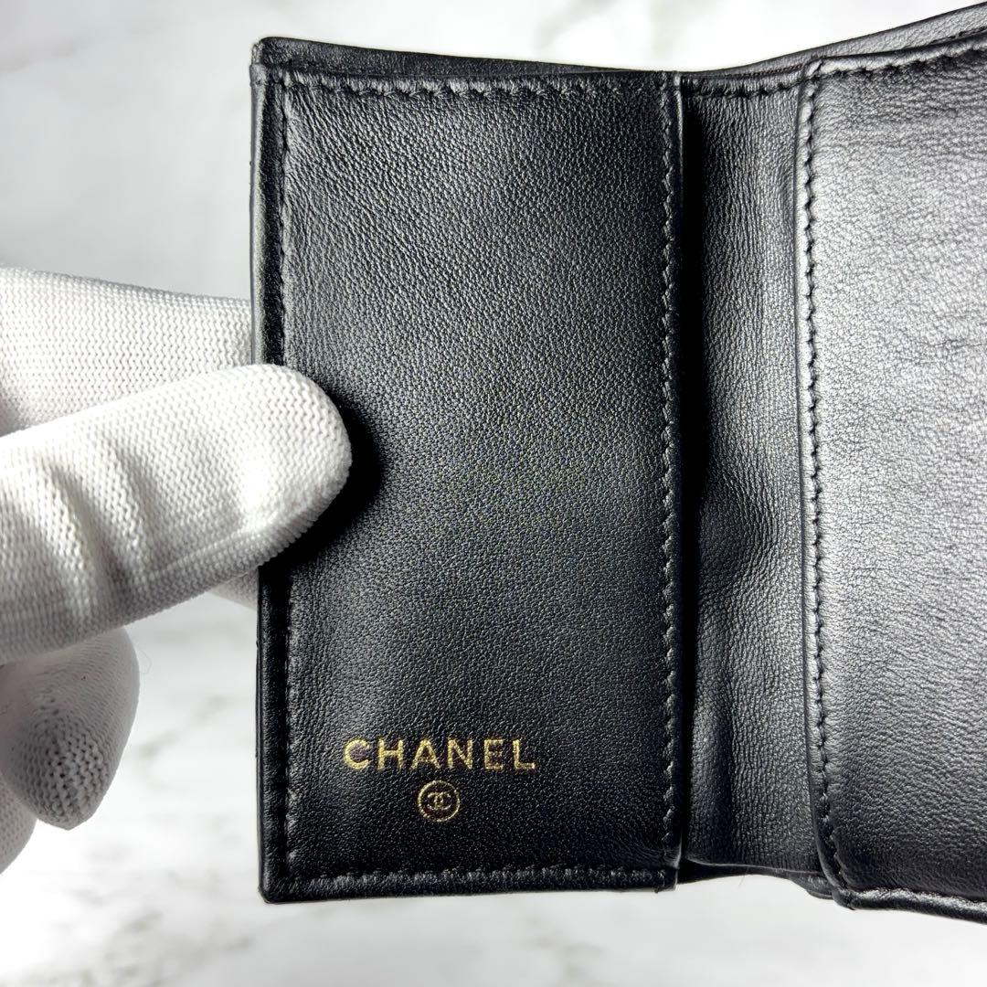 CHANEL シャネル 3つ折り 財布 マトラッセ ブラック