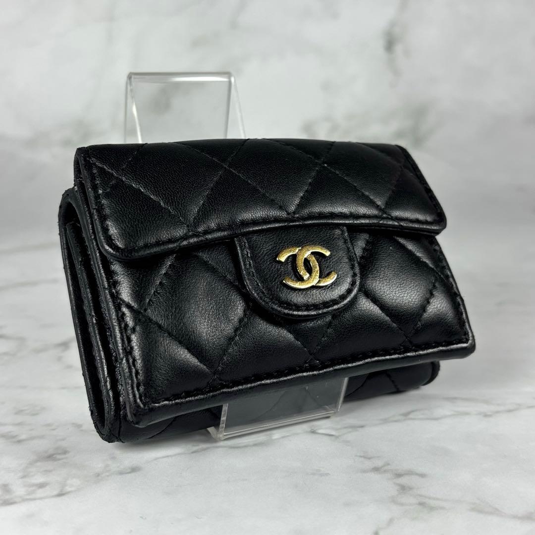 CHANEL シャネル 3つ折り 財布 マトラッセ ブラック