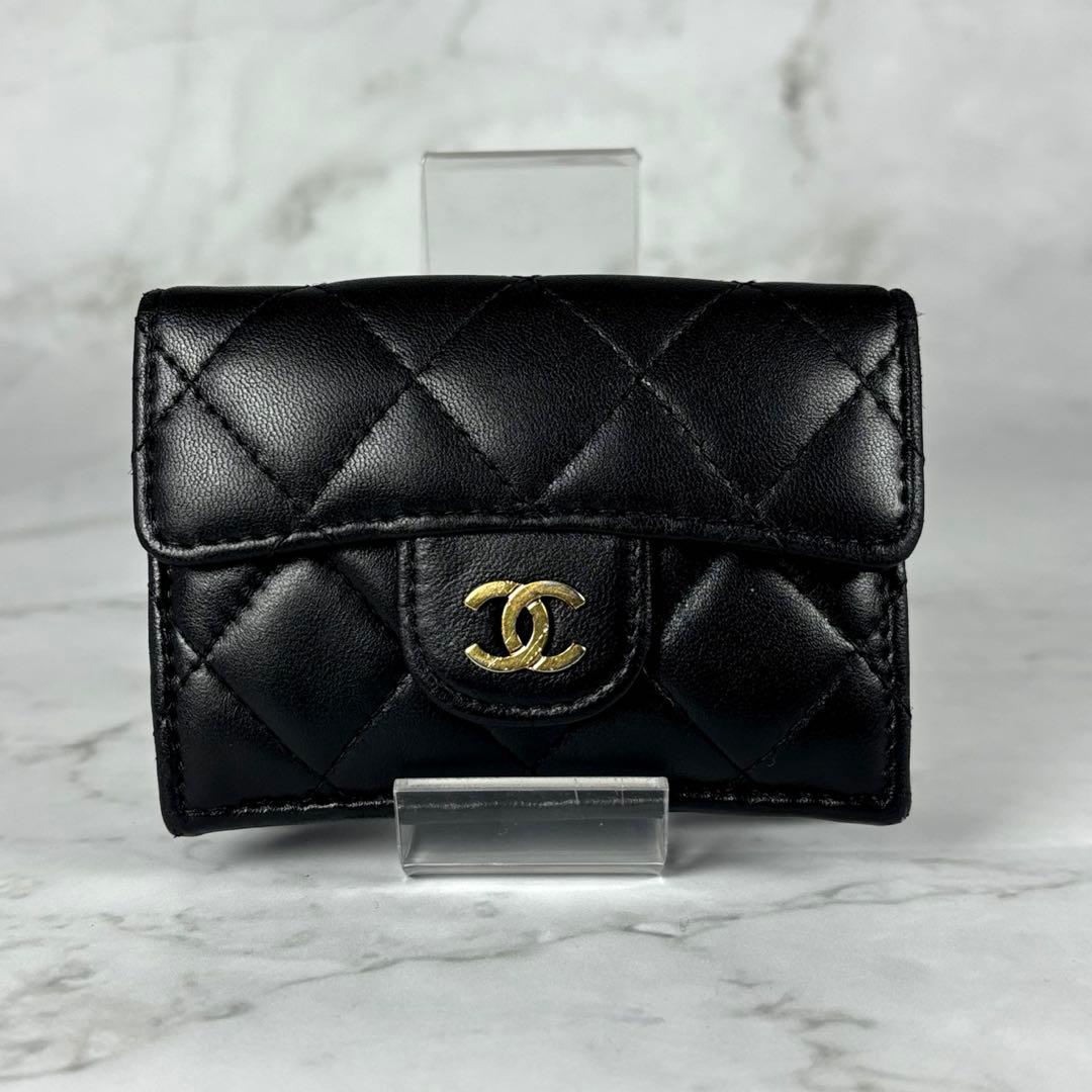 CHANEL シャネル 3つ折り 財布 マトラッセ ブラック