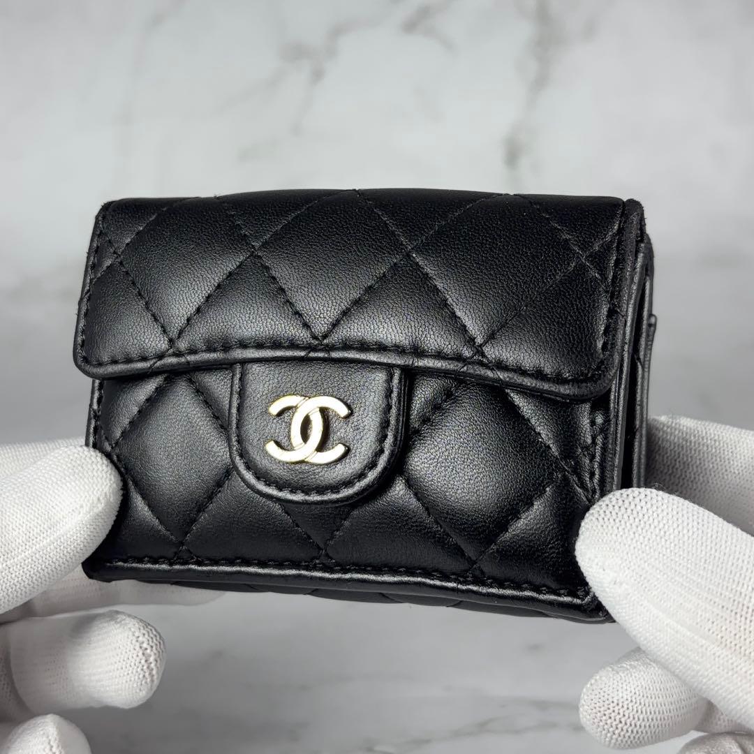 CHANEL シャネル 3つ折り 財布 マトラッセ ブラック