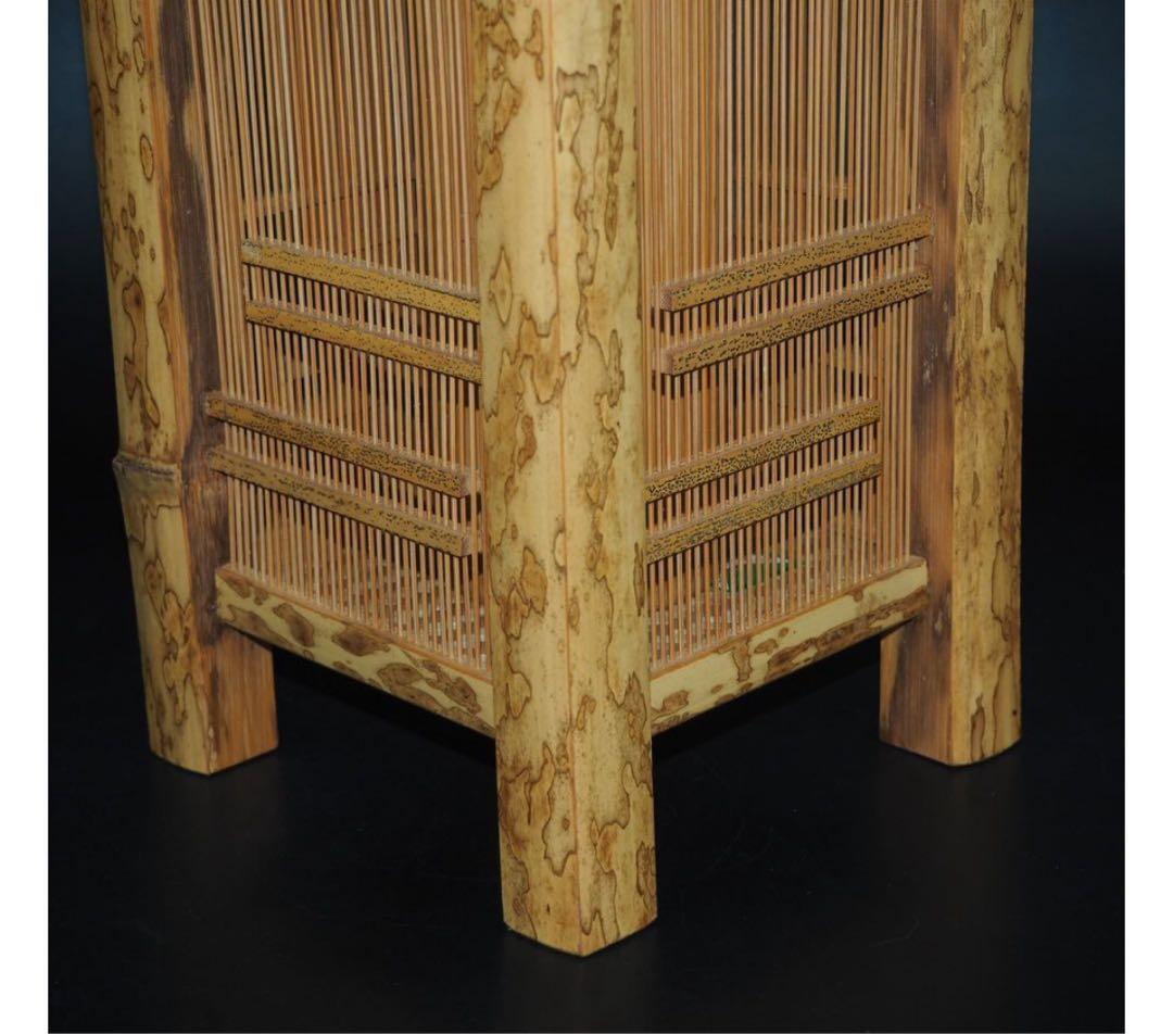 送料無料　竹細工　斑竹胡麻竹使用　四角花入れ　高24ｃｍ★希少★