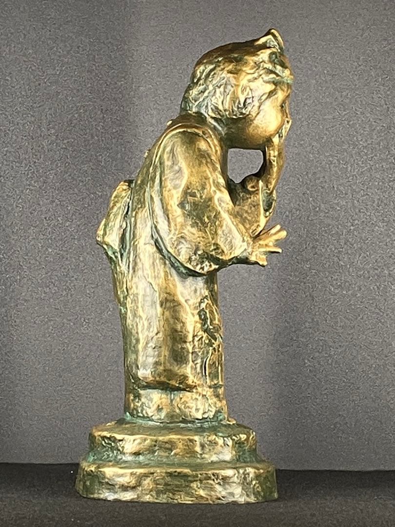 【巨匠 北村西望】ブロンズ像「笑う少女」高さ32cm 共箱・刻印有 文化勲章受章