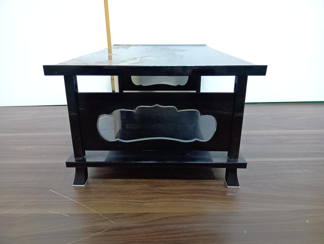 輪島塗 蒔絵師 久世宗春 山水金蒔絵 冠卓 二段卓 花台 黒塗 共箱