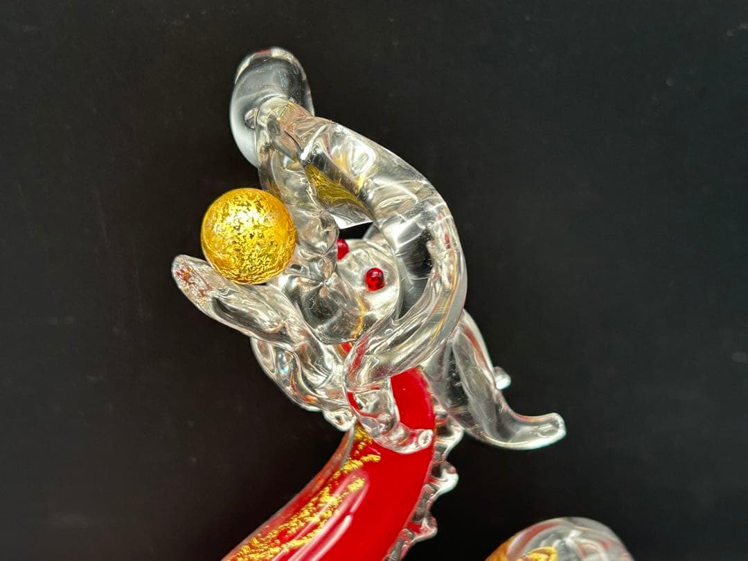 【希少】紅龍 博多びーどろ粋工房 安部朝和作 ガラス 置物 龍 干支 びーどろ