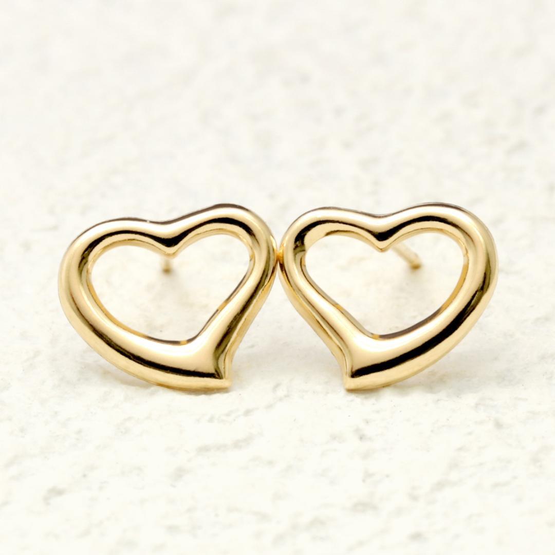 オープンハート 9.5mm(大)ピアス　K18YG　ダブルキャッチ付属