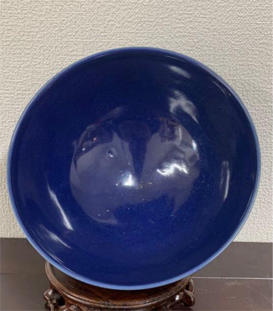 中国古美術　清時代霁蓝釉茶碗 XG3-2