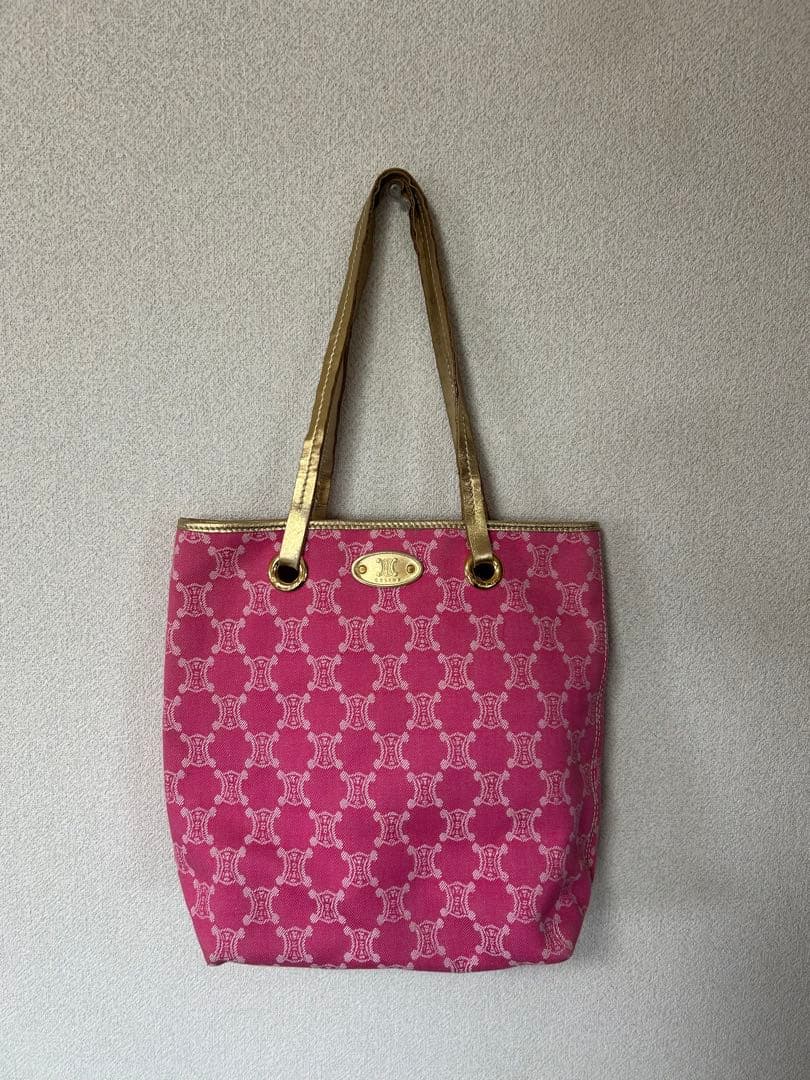 CELINE マカダム柄 ピンクトートバッグ