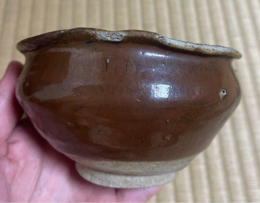 骨董品　江戸中期　瀬戸　茶碗　やぶれ　破れ　鉄釉　アンティーク　茶道具　陶芸