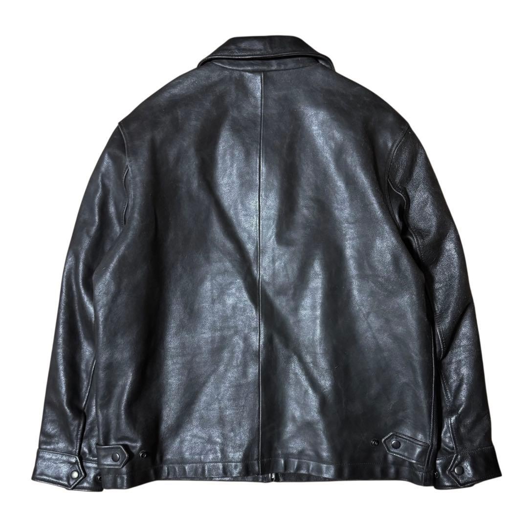 雰囲気抜群 GUESS 本革 襟付き レザージャケット ブラック Mサイズ