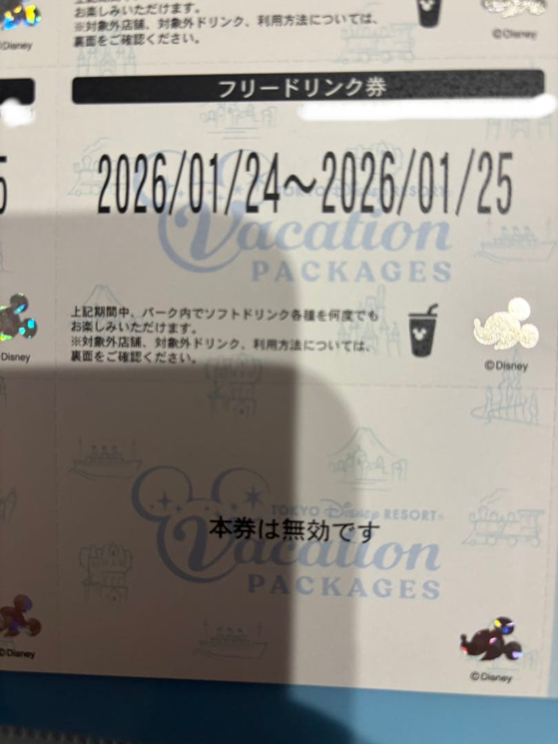 ディズニー バケーションパッケージ バケパ フリードリンク券 1/24.25