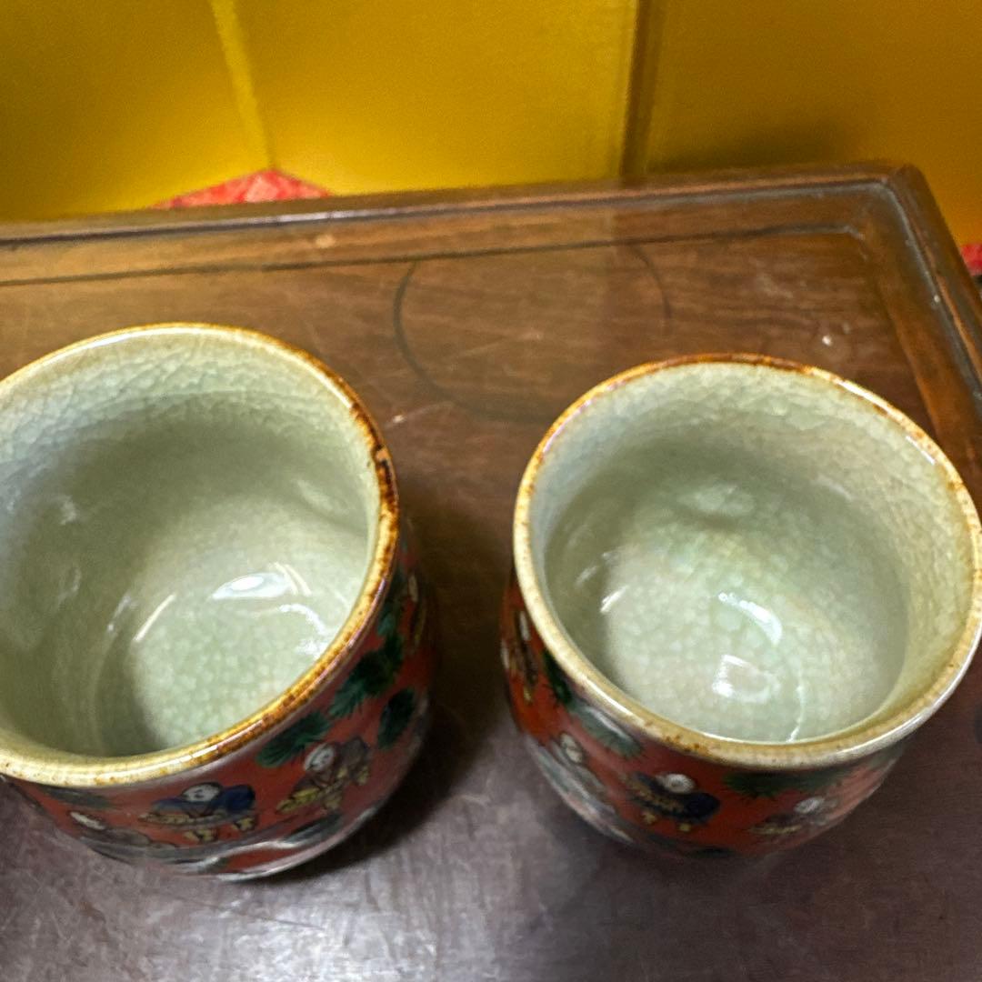 香炉，湯呑み，九谷焼，九谷木米，3点