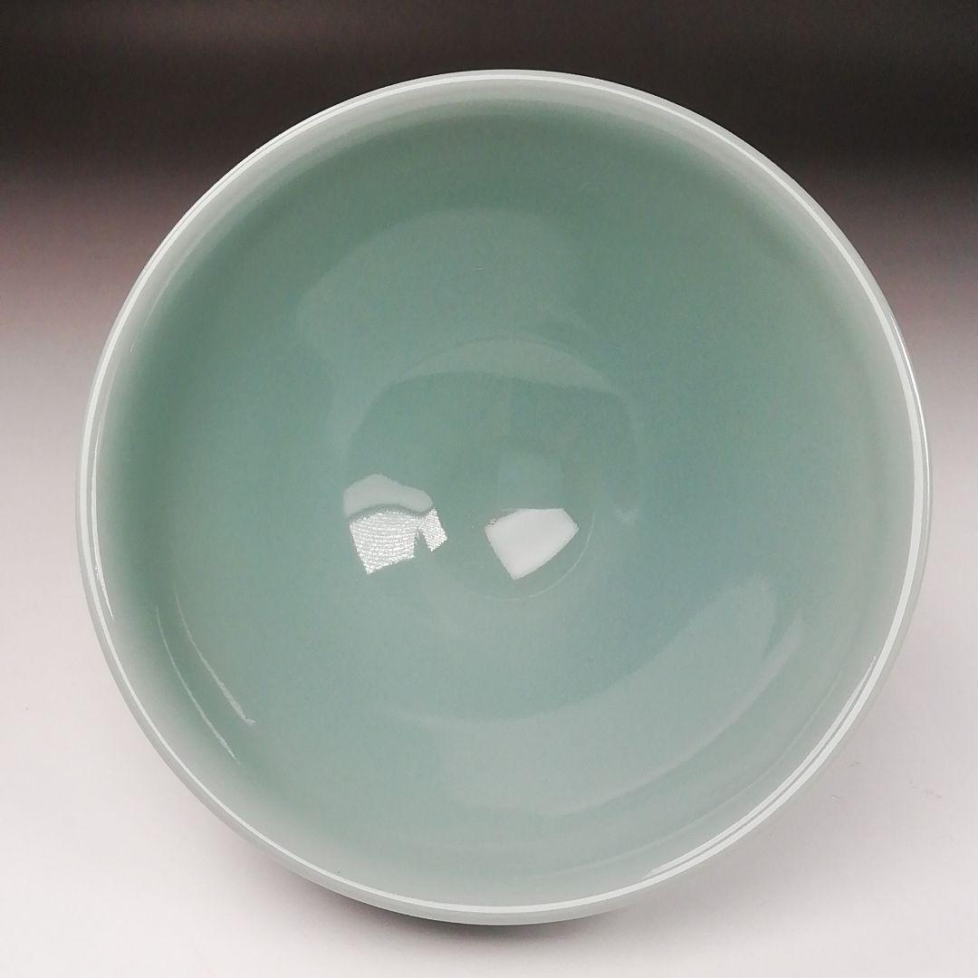 Ｔ３７５　茶碗　『青瓷　茶碗』『米沢久 造』　共箱　抹茶碗　茶道具
