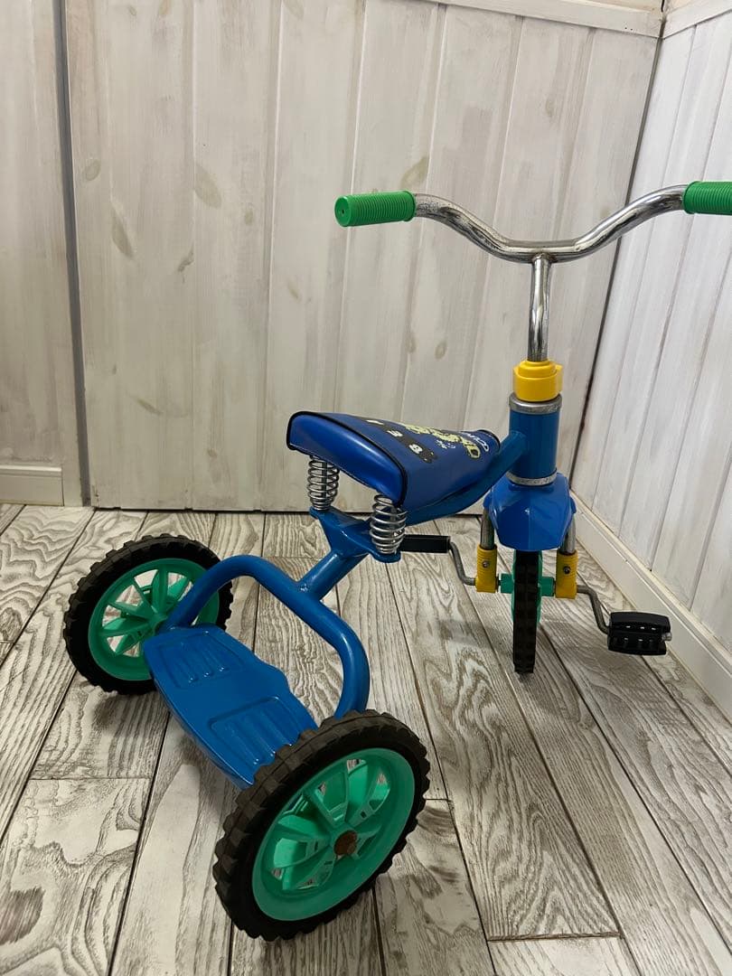 レトロな青い三輪車 バネ付き座席送料無料