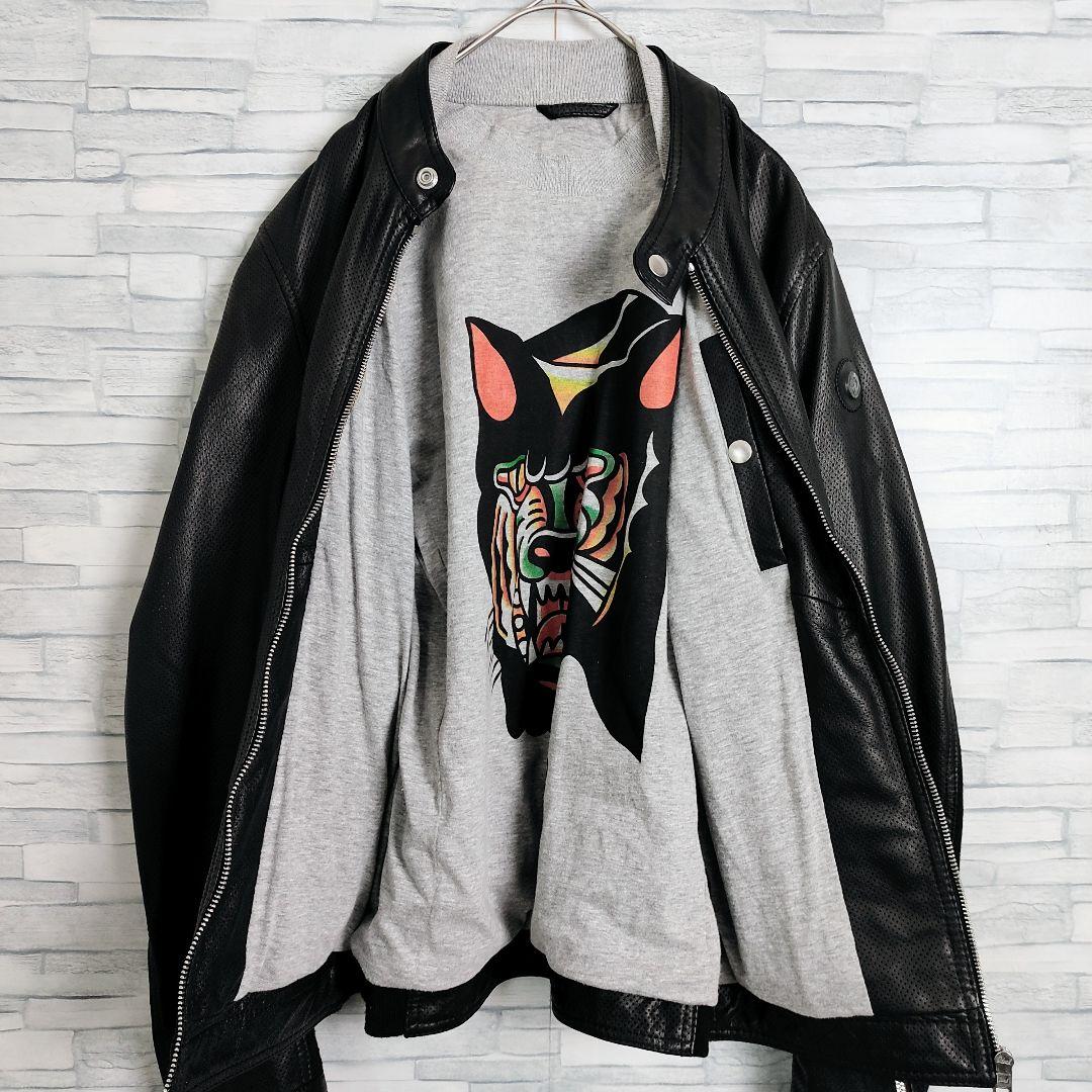 【超希少】DIESEL☆シープスキン　パンチングレザージャケット　M　黒　虎