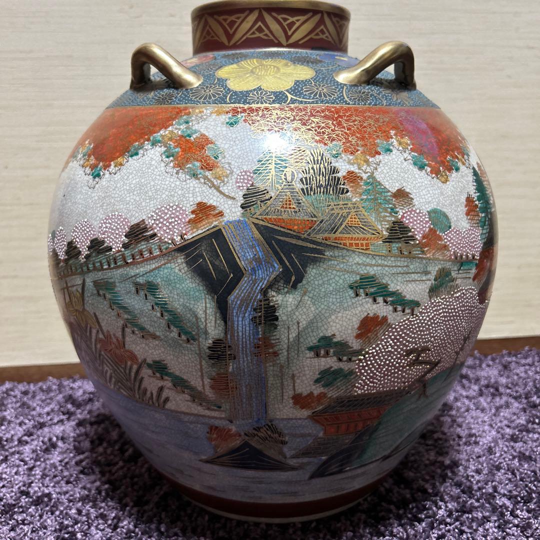 希少　湖東焼飾り壺　金襴手立体釉　大型美品