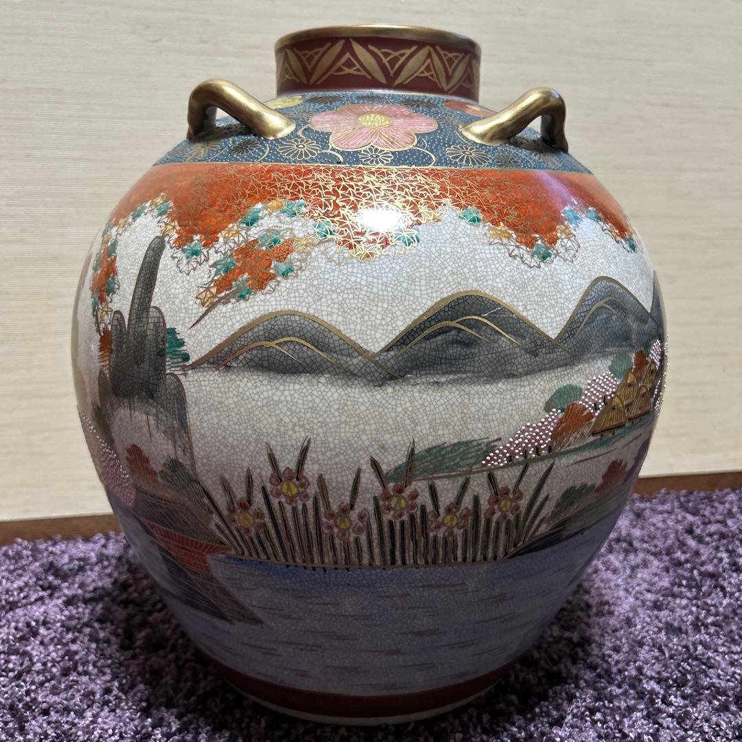 希少　湖東焼飾り壺　金襴手立体釉　大型美品