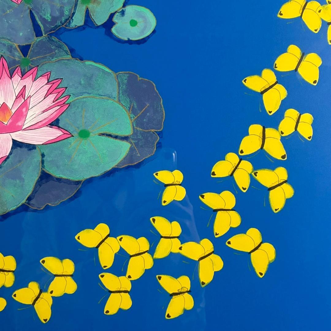 美品 平松礼二「池に舞う蝶」リトグラフ 大作 直筆サイン・印有 古径額 モネ