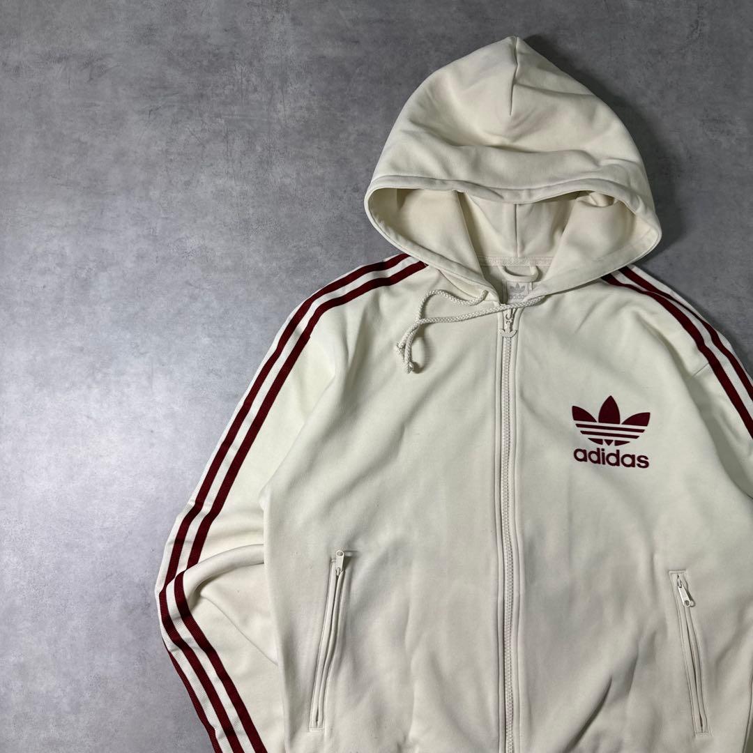 adidas 00s パーカー ジップアップ フーディ クリーム ベージュ XL
