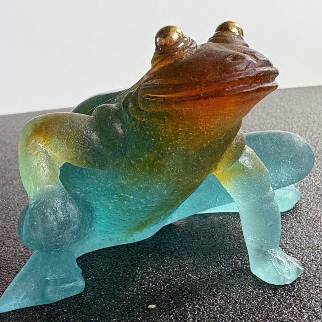 緑　カエル　蛙　ドーム　フランス　置物　ナンシー　ガレ　アンティーク　クリスタル