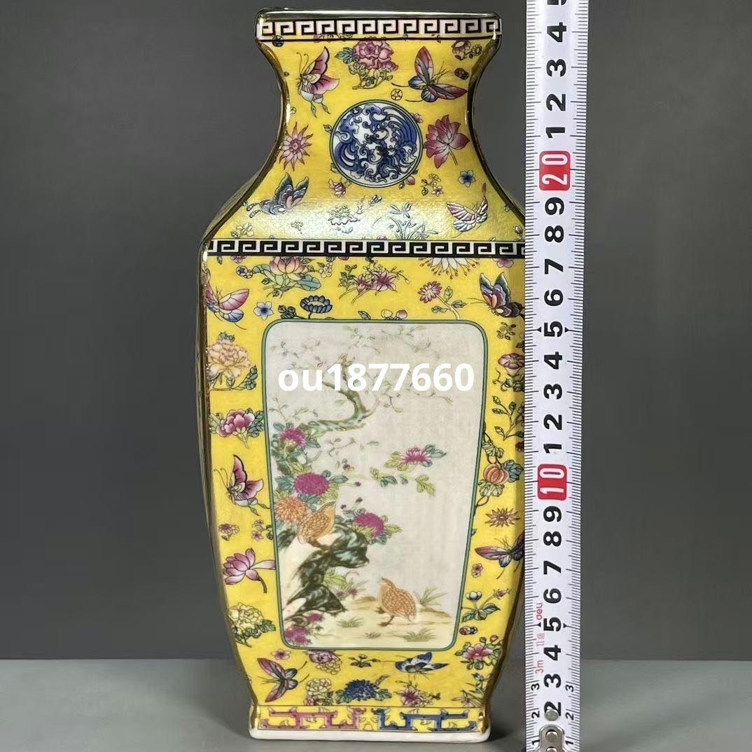 パステル蒔絵花鳥四方花瓶 景徳鎮 陶磁器 装飾品 現代工芸品 美術品 置物