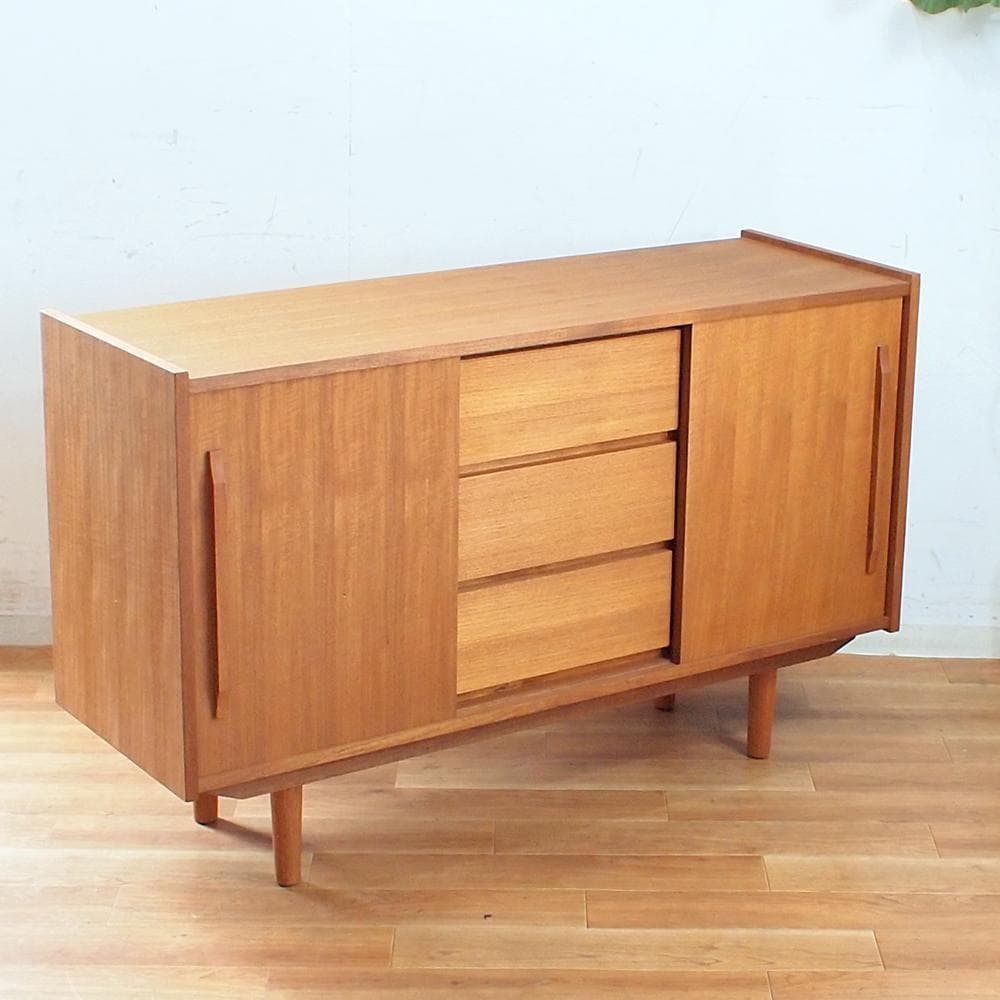 チーク材 サイドボード 120cm 北欧デザイン 収納 チェスト