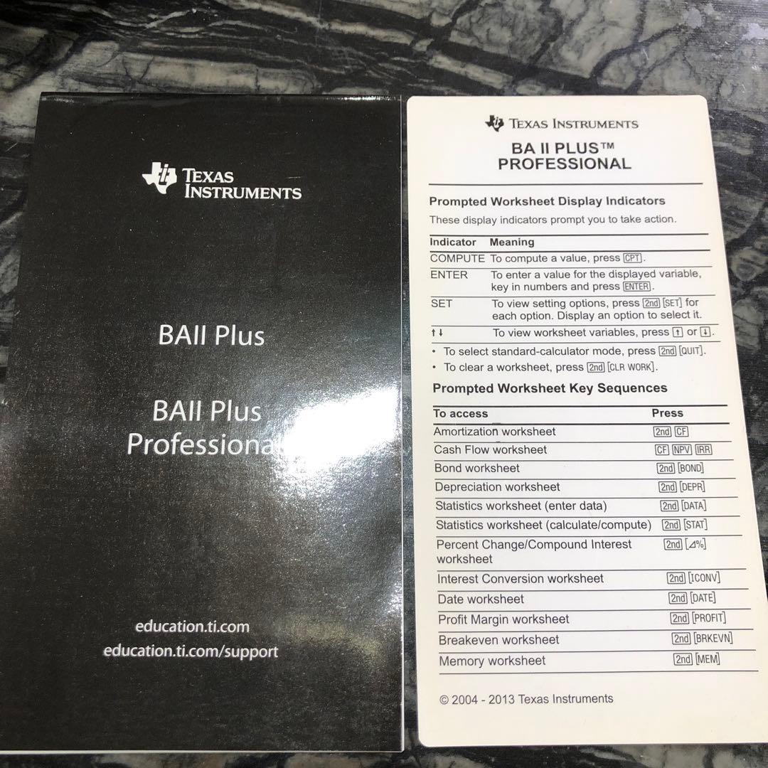 美品　関数電卓 CFA受験用 BA Ⅱ Plus professional