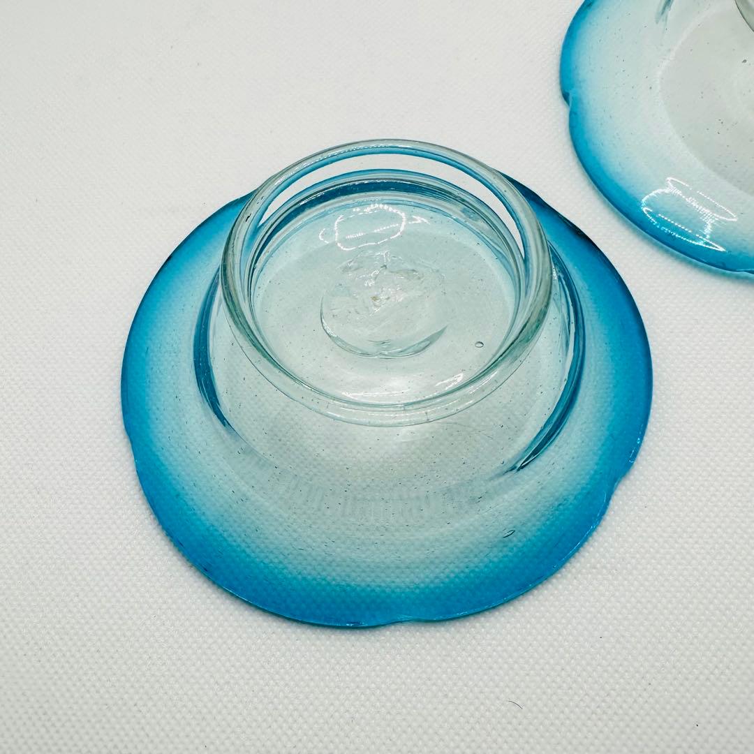 【希少】青縁 氷ガラス ボウル アイスグラス 食器 気泡 アンティーク　2客