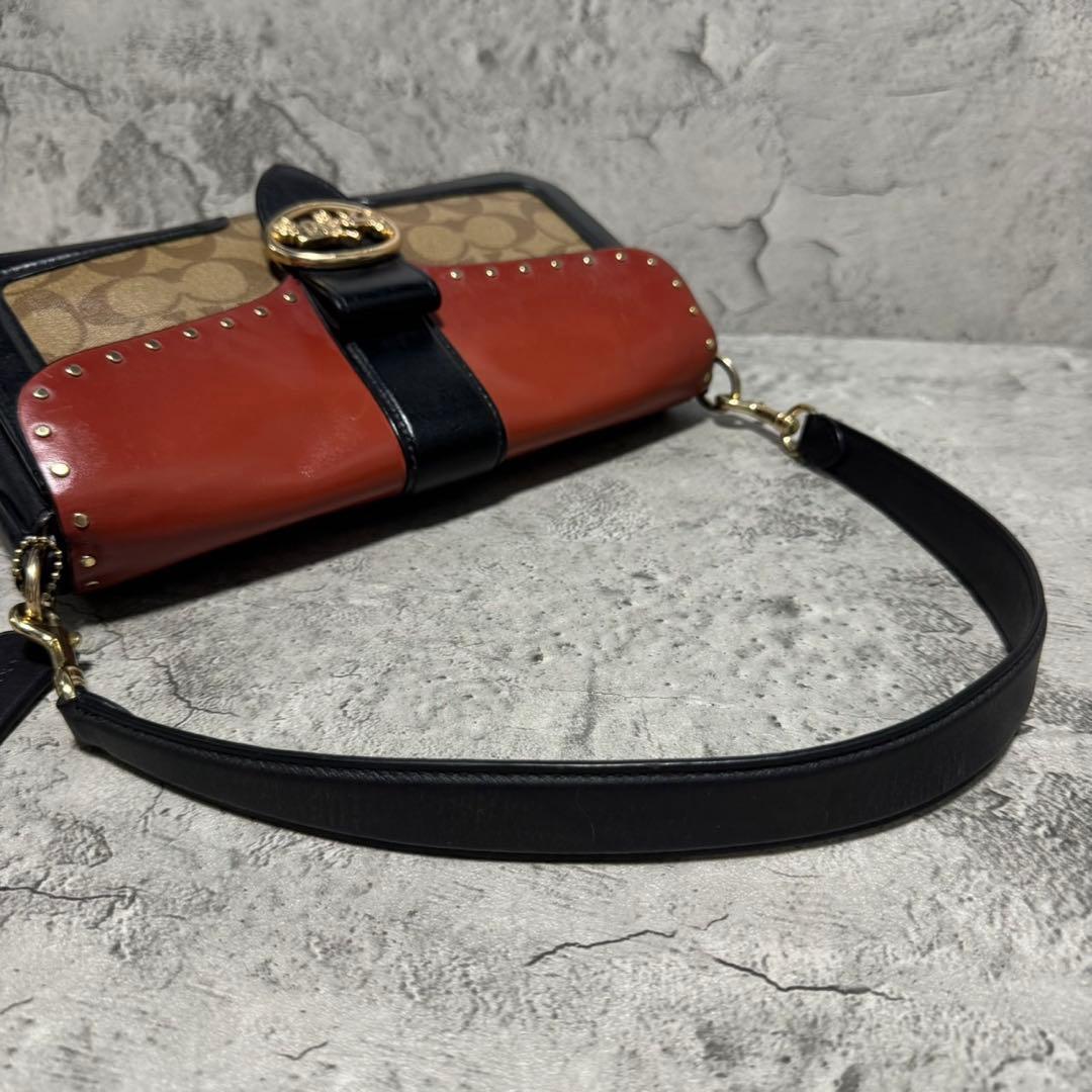 美品✨️コーチ ワンショルダーバッグ ジョージー レザー スタッズ 茶 5605