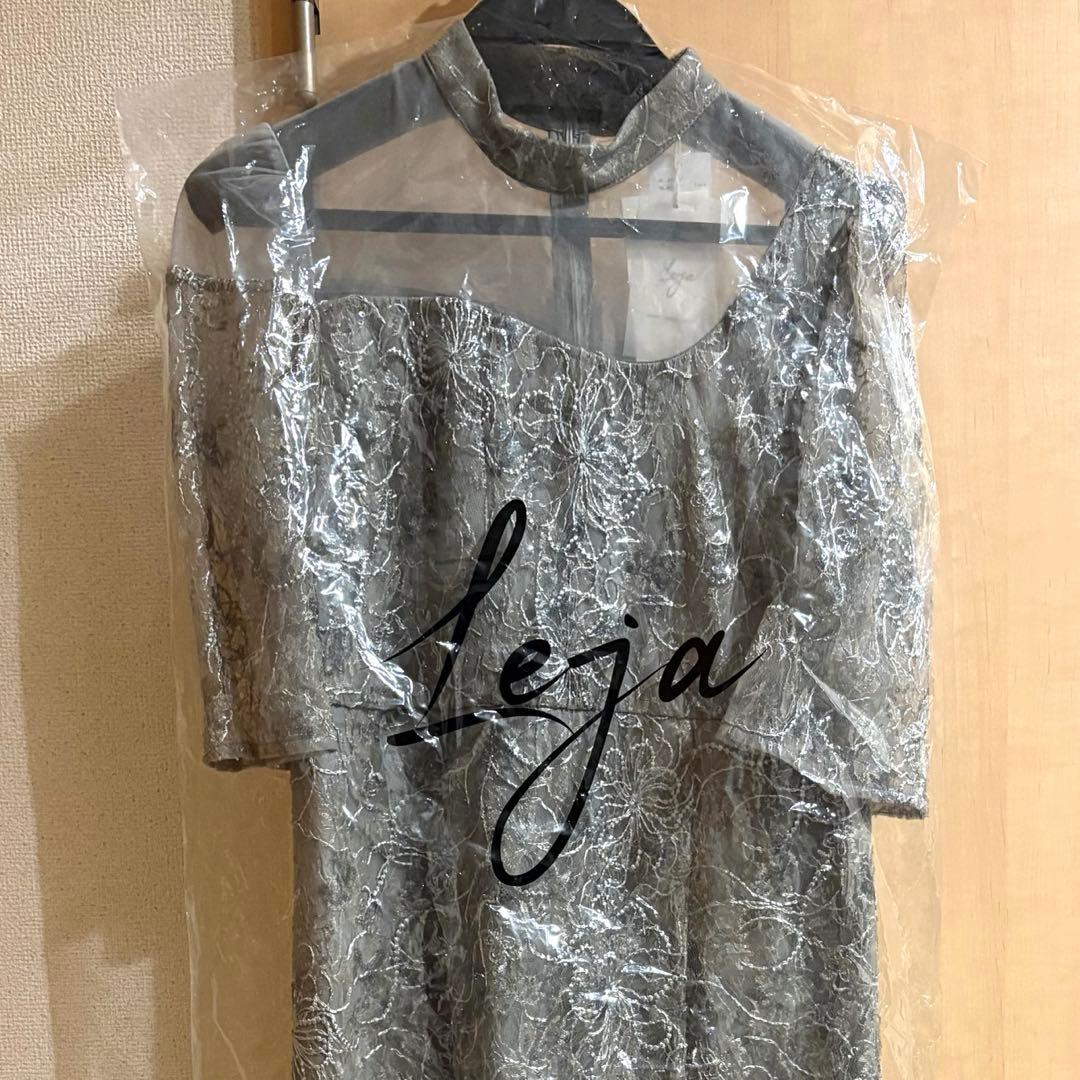 LEJA 花柄刺繍スパンコールベロアスリットIラインドレスワンピース