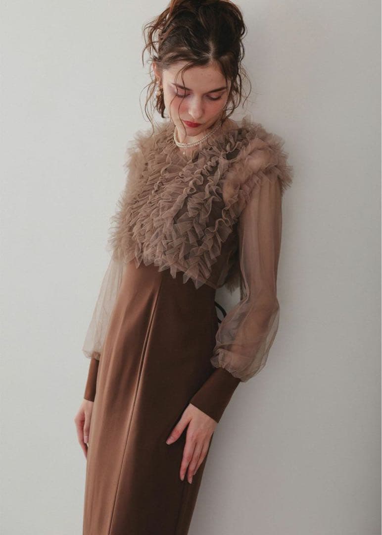 新品　今季　新作　Dorry Doll フリルブラウスセットドレス　ブラウン