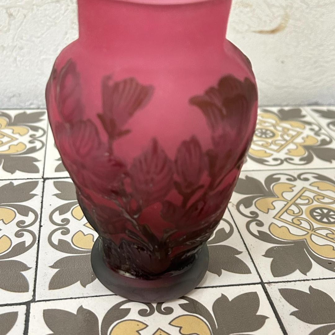 エミールガレ　果実紋　一輪挿し　花瓶　技法スフレ　被せガラス　高さ12cm