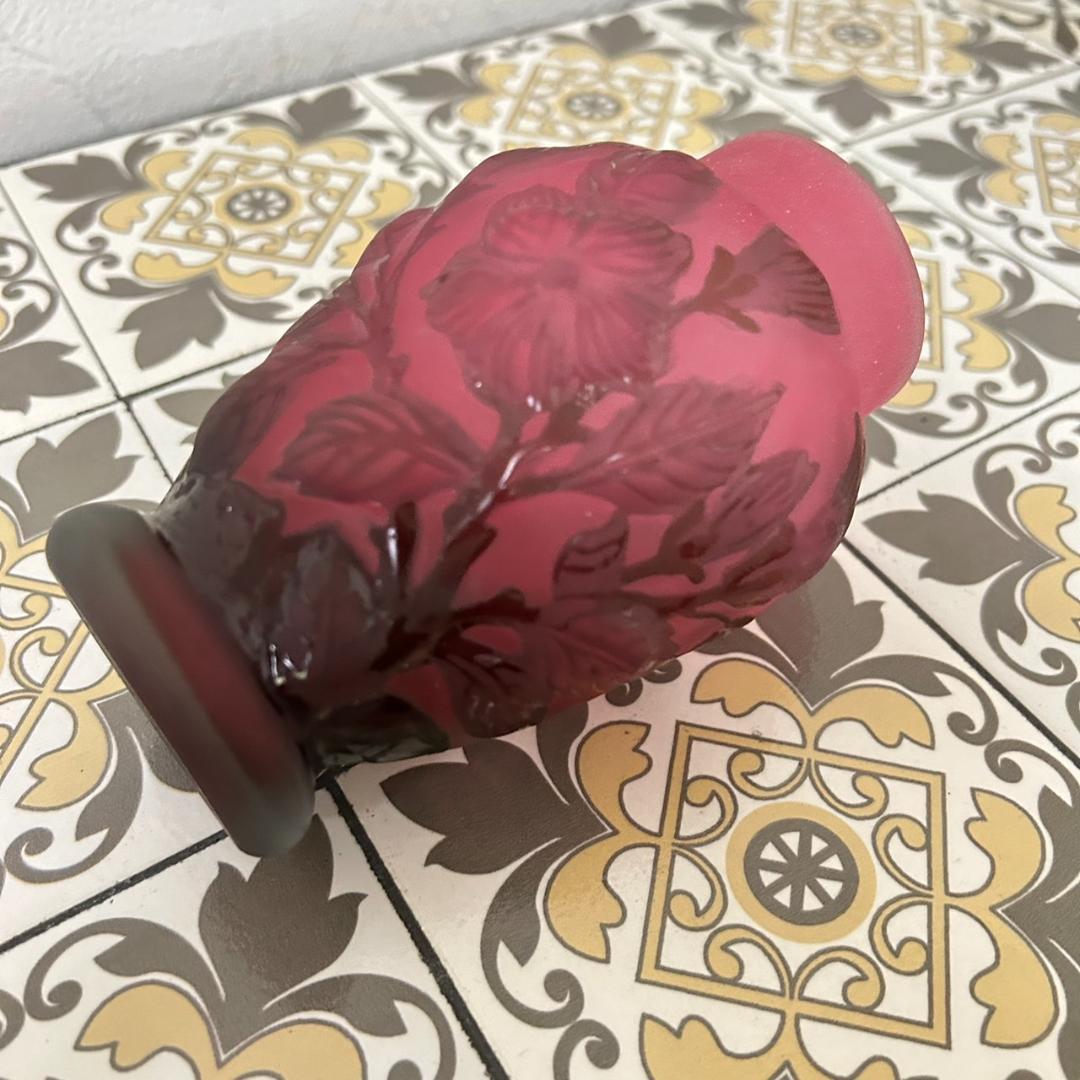 エミールガレ　果実紋　一輪挿し　花瓶　技法スフレ　被せガラス　高さ12cm