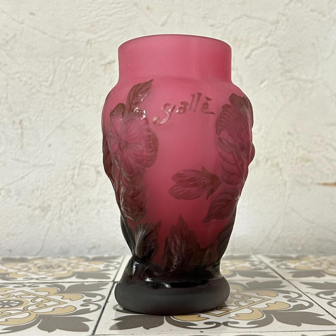 エミールガレ　果実紋　一輪挿し　花瓶　技法スフレ　被せガラス　高さ12cm