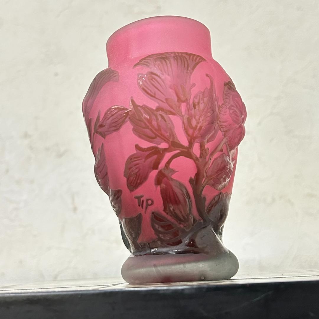 エミールガレ　果実紋　一輪挿し　花瓶　技法スフレ　被せガラス　高さ12cm