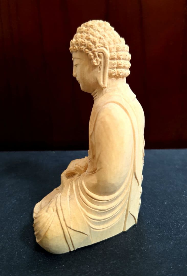 仏像　釈迦如来座像　木彫　柘植　2.5寸
